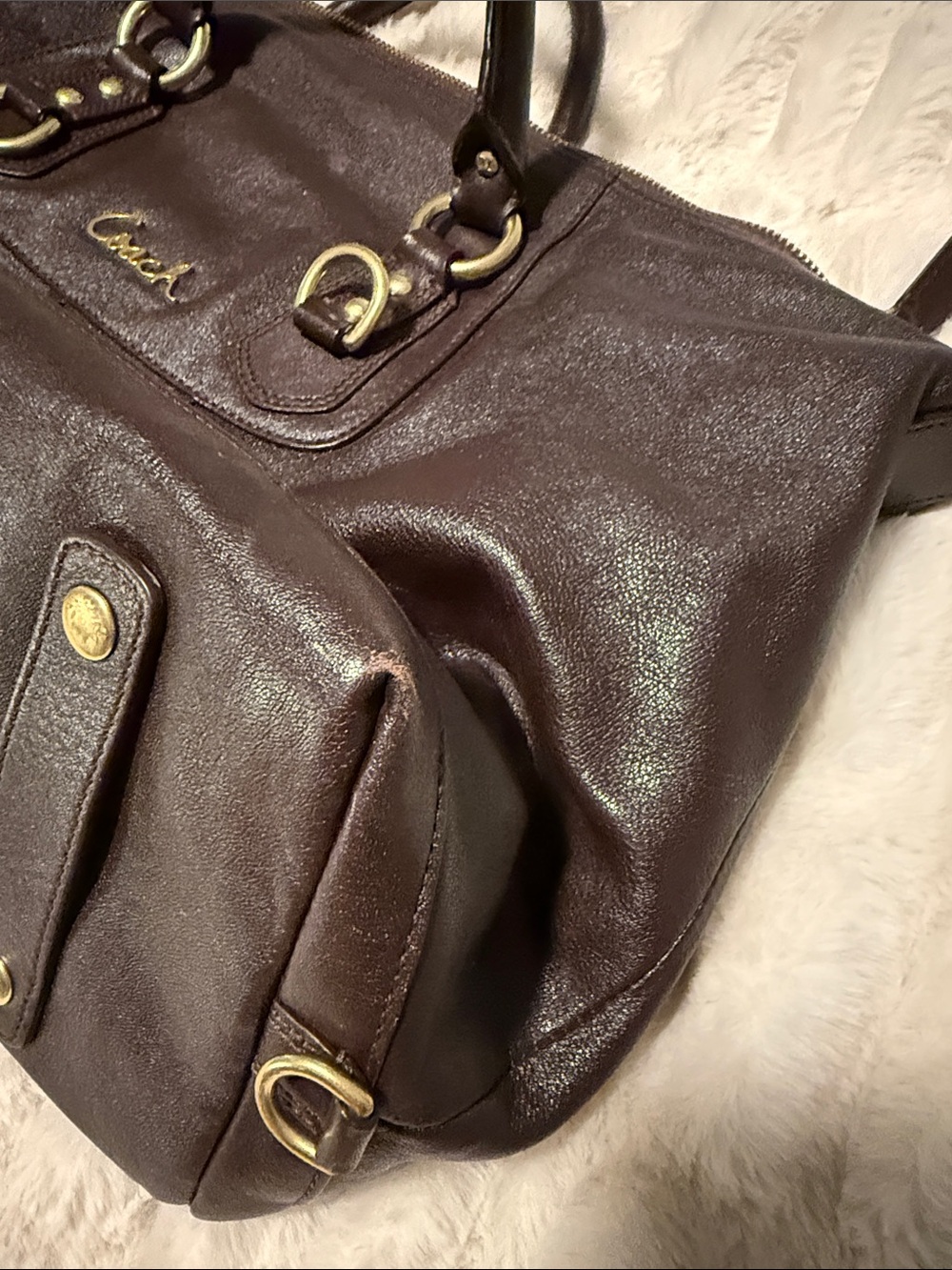Coach Brown Leather Tote with Gold Hardware - Picture 6 of 8